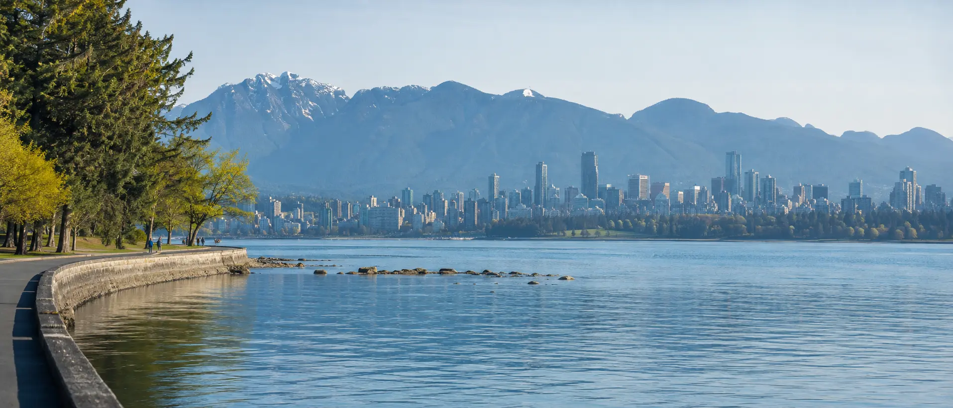Vancouver waterfront with the downtown skyline and North Shore mountains